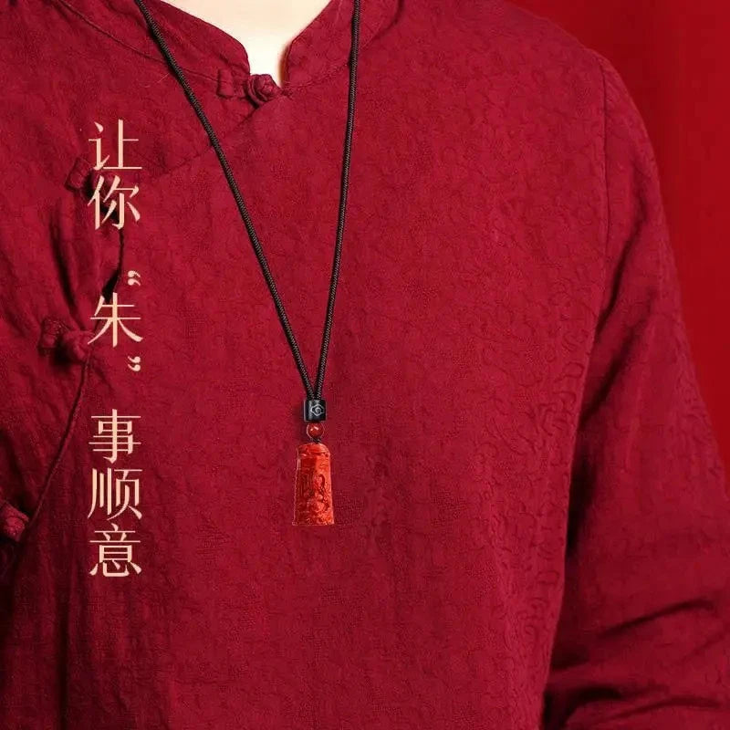 Natural Cinnabar Handmade Dragon Phoenix Wenchang Pagoda Pendant Amulet Necklace 07FC0E-D4 - KOEEK