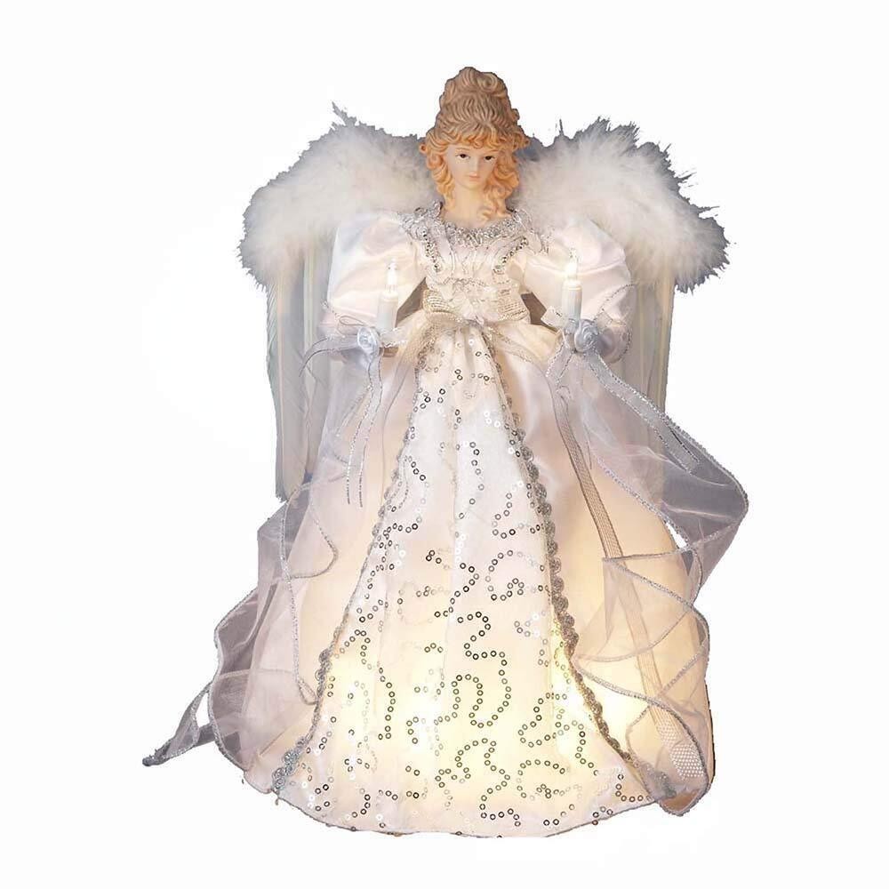 White and Silver Angel with Gold Feather Wings Light Up Christmas Tree Topper 07FC0E-D4 - KOEEK