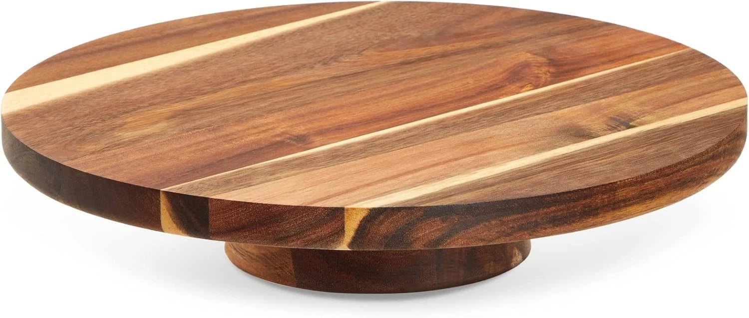 Round Acacia Wood Cake Stand for Wedding - Wooden Cake Stand for Appetizers 07FC0E-D4 - KOEEK