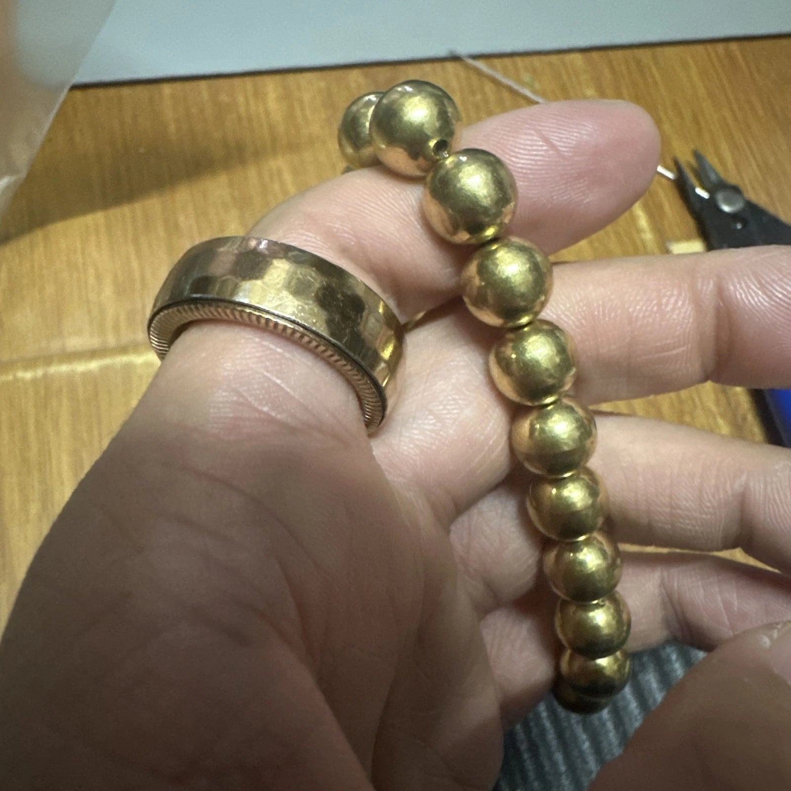 Brass Bracelet Solid Copper Bead 12mm Men’s Handcrafted Jewelry 07FC0E-D4 - KOEEK