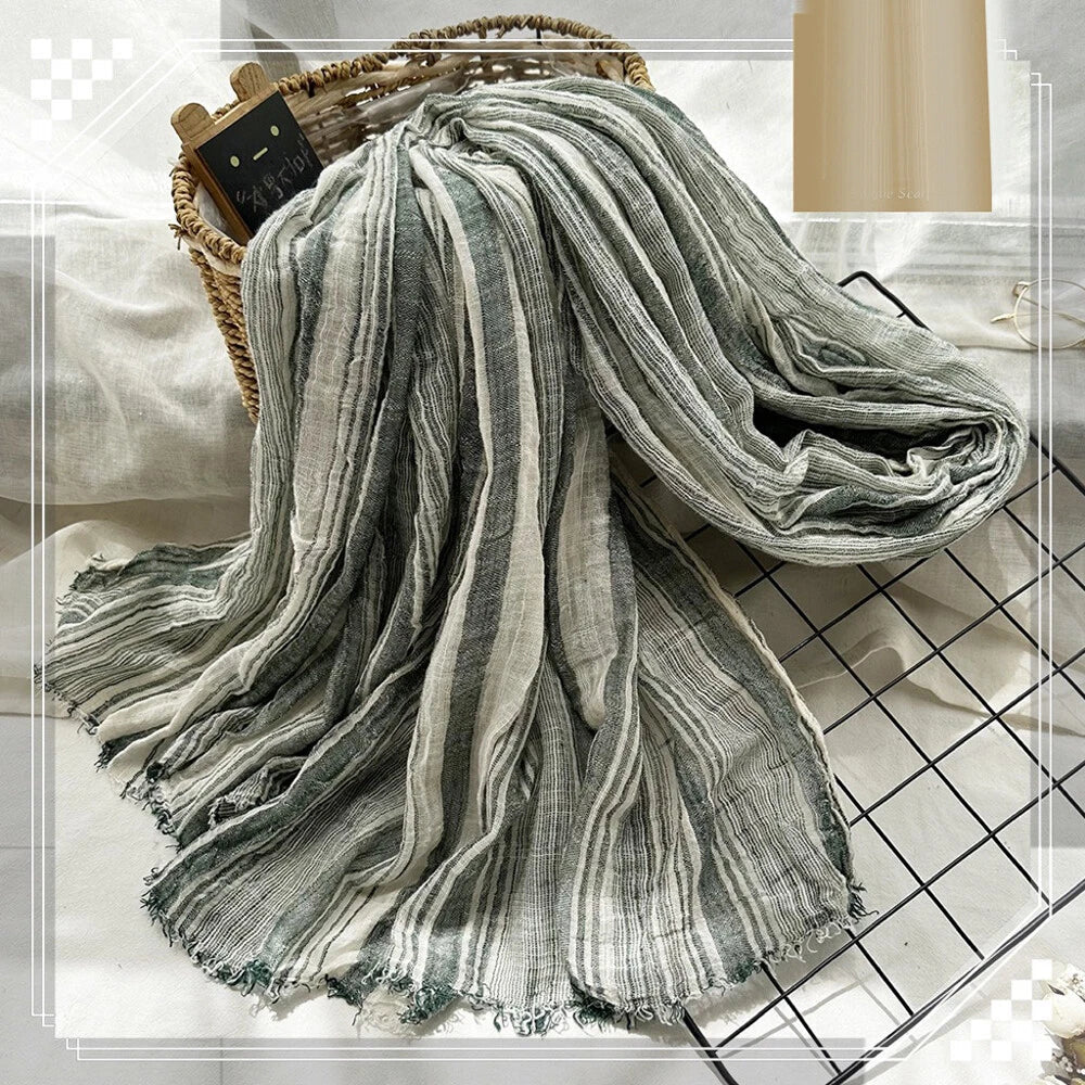 Cotton Scarf Men's Striped Shawls Head Scarf Wrinkled Muslim Scarves Unisex Soft 07FC0E-D4 - KOEEK