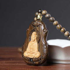 108 Beads Guanyin Buddha Bless  Pandent Necklace Natural Wood Prayer Beads 07FC0E-D4 - KOEEK