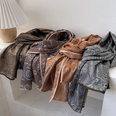 Mens Paisley Pattern Old Money Style Neutral Color Scarf Shawl Velvet Bandana 07FC0E-D4 - KOEEK