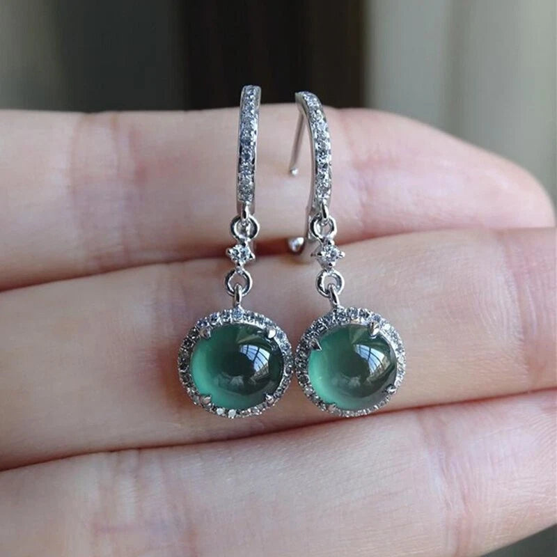 Natural Chrysoprase Long Earrings With Diamonds Fresh Noble Light 07FC0E-D4 - KOEEK
