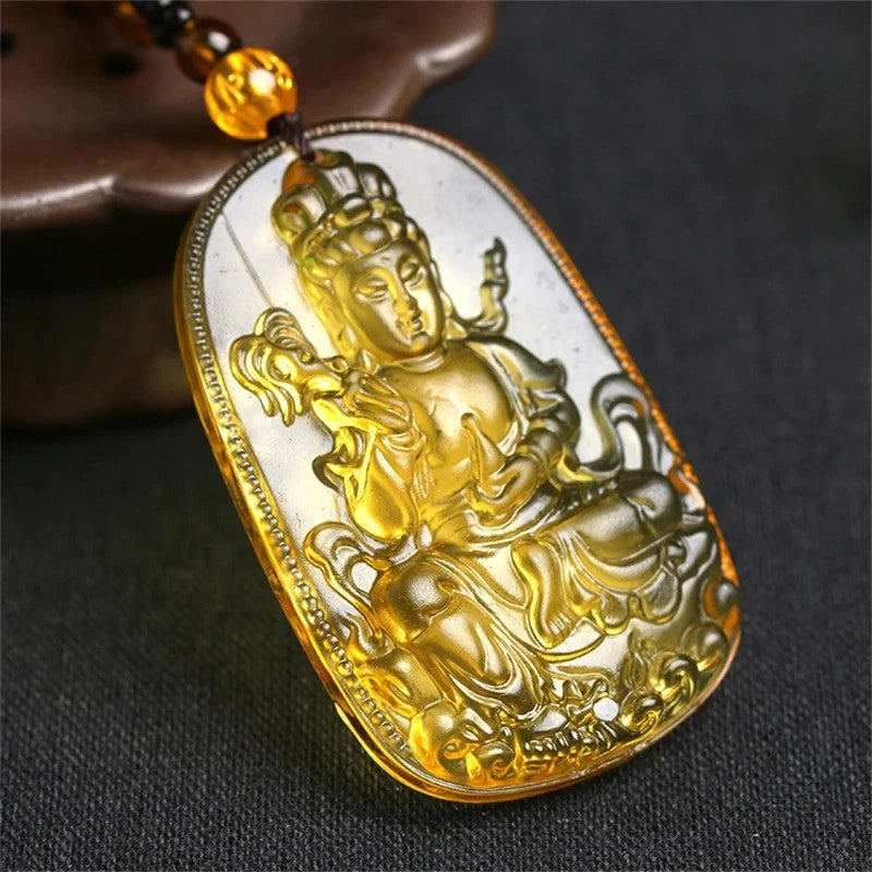 1Pc Yellow Crystal Hand-Carved Chinese Pendant Amulet Jewelry Necklace Gift 07FC0E-D4 - KOEEK