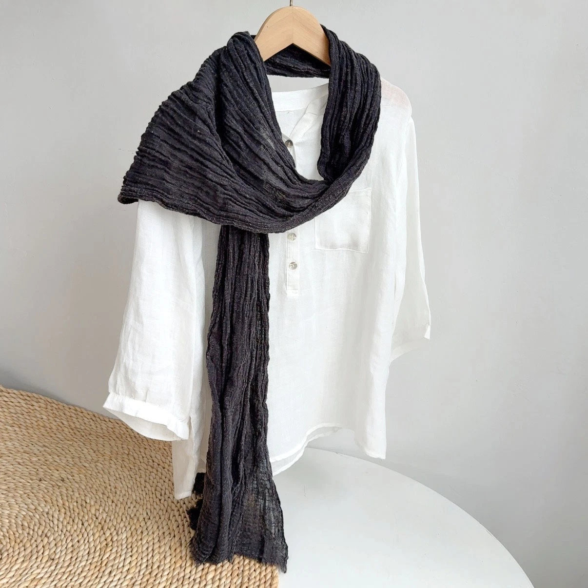 Unisex Cotton Wrinkled Scarf Solid Color Autumn Neckerchief Shawl Wrap Bandana 07FC0E-D4 - KOEEK