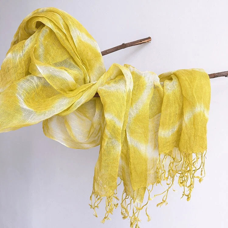 Mens  Flax Linen Tasseled Fairy Tie-dyed Unisex Spring Shawl Bandana Wrap 07FC0E-D4 - KOEEK