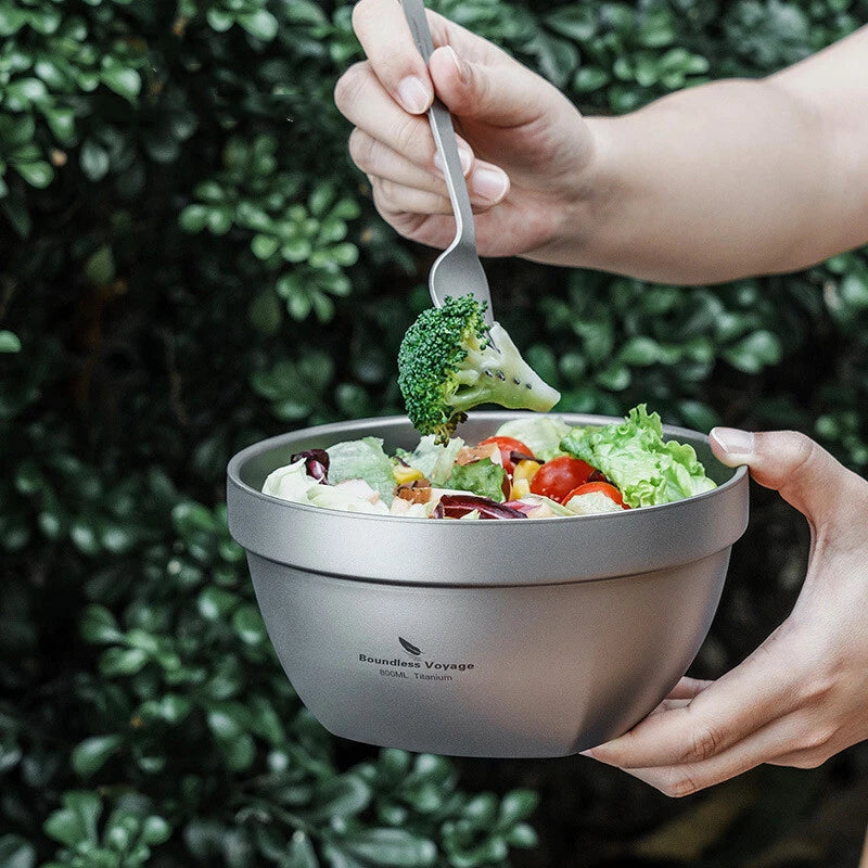 Titanium Bowl 500ml/800ml Double Wall Food Rice Soup Ultralight Metal Bowl Hot 07FC0E-D4 - KOEEK
