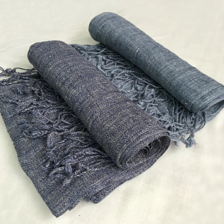Mens  Flax Linen Breathable Scarf Solid Tassel Unisex Shawl Soft Neckerchief 07FC0E-D4 - KOEEK