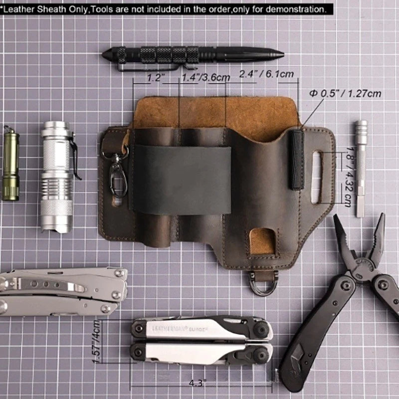 EDC Multi-tool Leather Sheath Outdoor Pocket Organizer Storage Belt Waist Bag 07FC0E-D4 - KOEEK