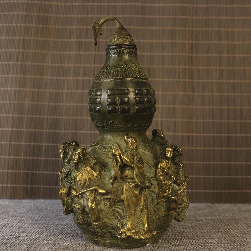 Brass Gourd Figurine Eight Immortals Design Feng Shui Home Entryway Decor 07FC0E-D4 - KOEEK