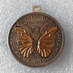 Movable Mechanism Coin " Gold Butterfly" Plated Amazing Hobo Art 07FC0E-D4 - KOEEK