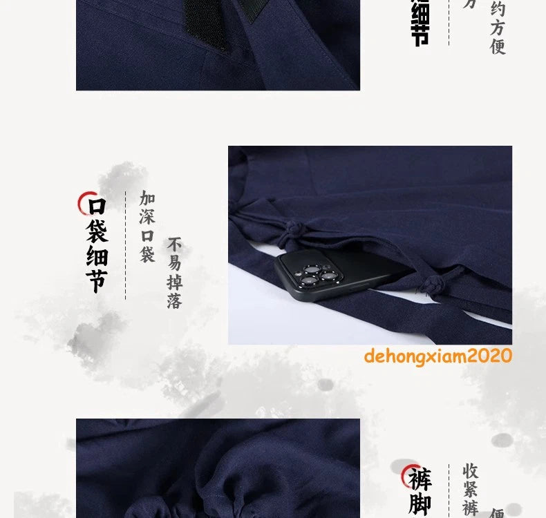 Chinese Style Taoist Costume Diagonal Collar Robe Cotton Linen Kung Fu Outfit 07FC0E-D4 - KOEEK