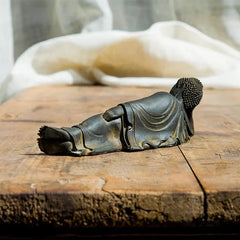 17.5cm Resin Reclining Buddha Sakyamuni Buddhism Natural Rust Desktop Ornament 07FC0E-D4 - KOEEK