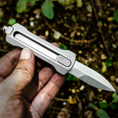 Titanium Slide Lock Manual Open EDC Knife w/ D2 Spear Point Blade&Glass Breaker 07FC0E-D4 - KOEEK