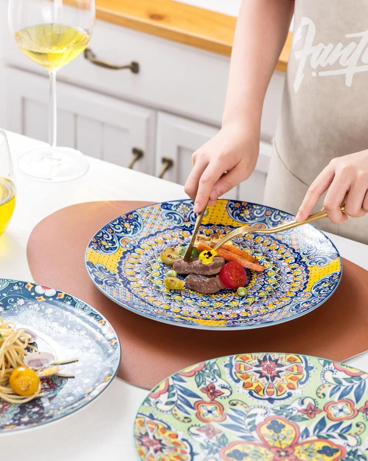 Dinner Plate Set, Ceramic Colorful Dinner Plates for Kitchen and Dining Room 07FC0E-D4 - KOEEK