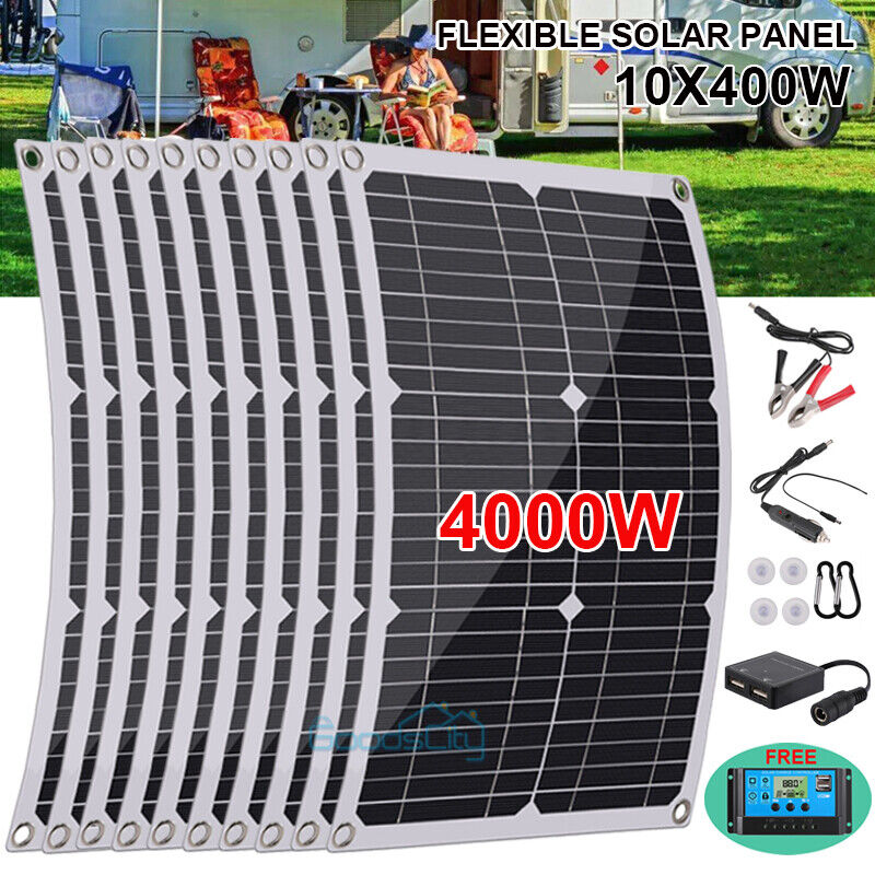 ny 4000W 400W Watt Fleksibelt Solpanel 12V Mono Home RV Rooftop Camping Off-Grid