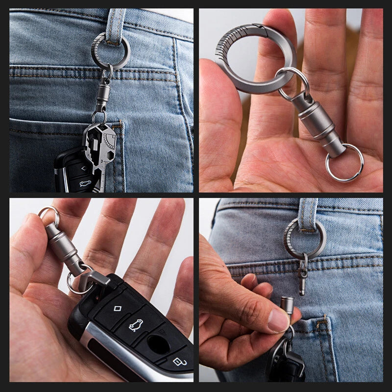 Titanium Alloy 360 Degree Quick Release Hanging Buckle Elastic Keychain Key Ring 07FC0E-D4 - KOEEK