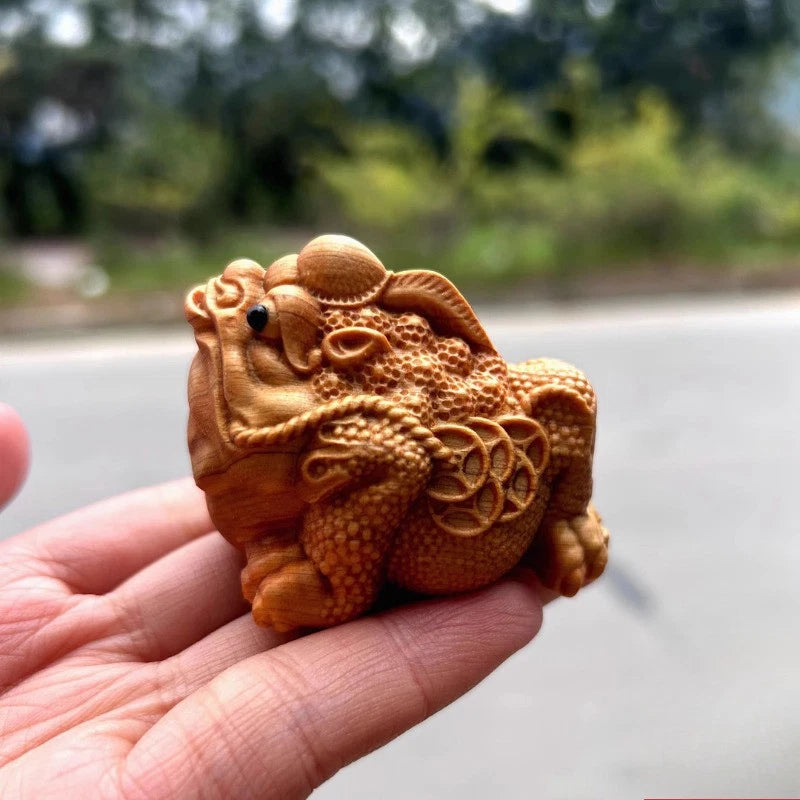 1Pc Cliff Cypress Wood Handmade Carve Golden Toad Fortune Tea Pet Ornament 07FC0E-D4 - KOEEK