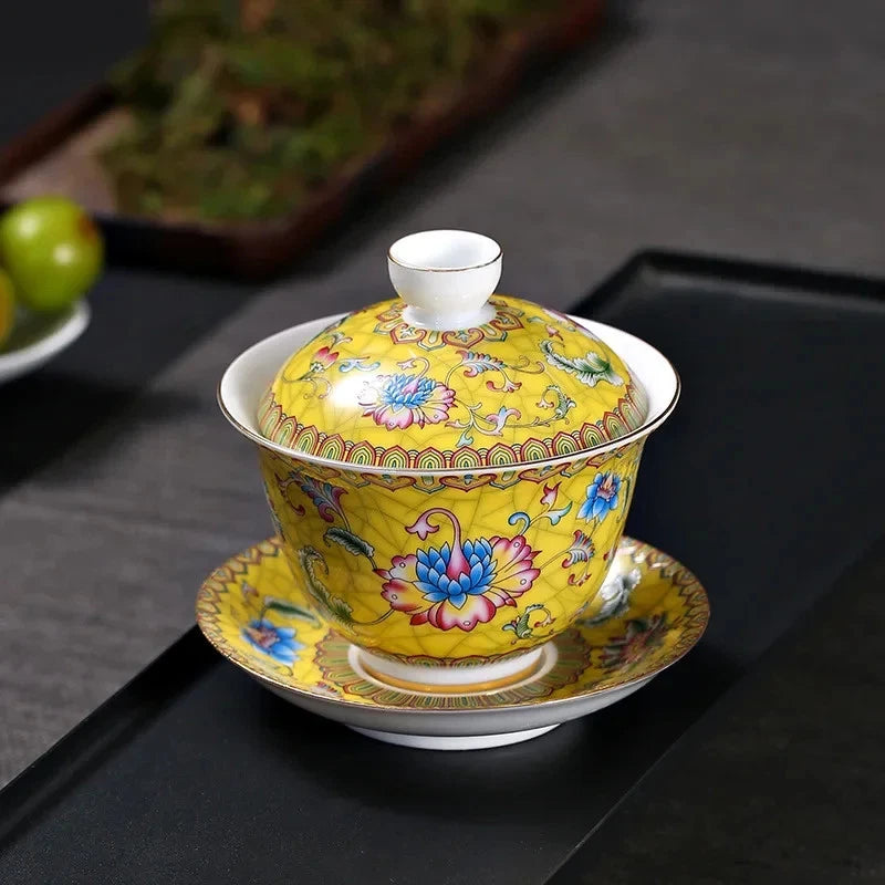 180ml Jingdezhen Porcelain Handpainted Enamel Gaiwan Tea Tureen Kungfu Teaware 07FC0E-D4 - KOEEK