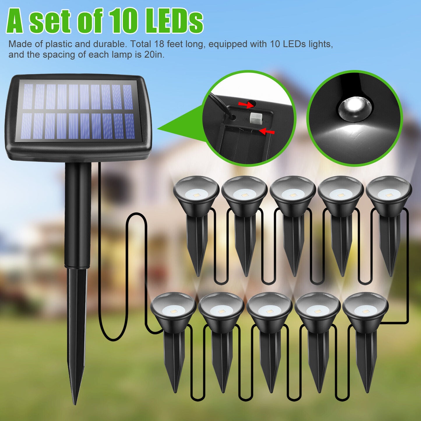 10 in 1 Solar LED Spot Light Outdoor Yard Landscape Spotlights Lamp Waterproof