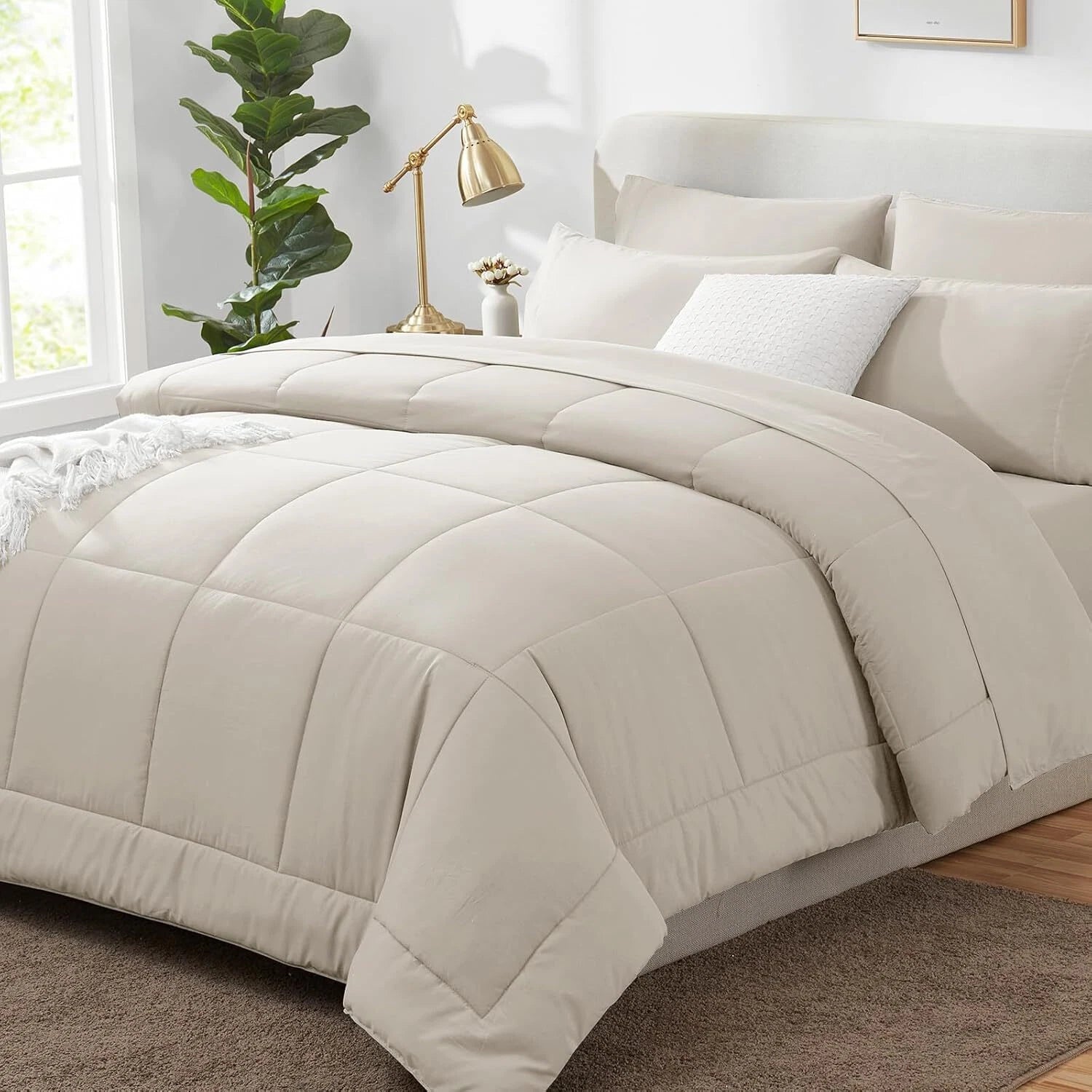 Beige Comforter Set King Size 7 Piece Set with Seasonal Duvet Cover 07FC0E-D4 - KOEEK
