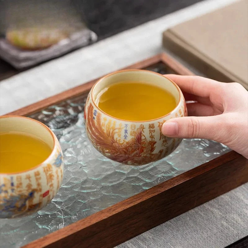 150ml Ceramic Ru Kiln Handpainted Dragon Phoenix Zen Tea-tasting Cup Master Cup 07FC0E-D4 - KOEEK