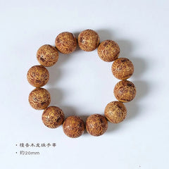 Sandalwood Dragon Carved Beads Bracelet 20mm Wood Prayer Bead Bangle Gift 07FC0E-D4 - KOEEK