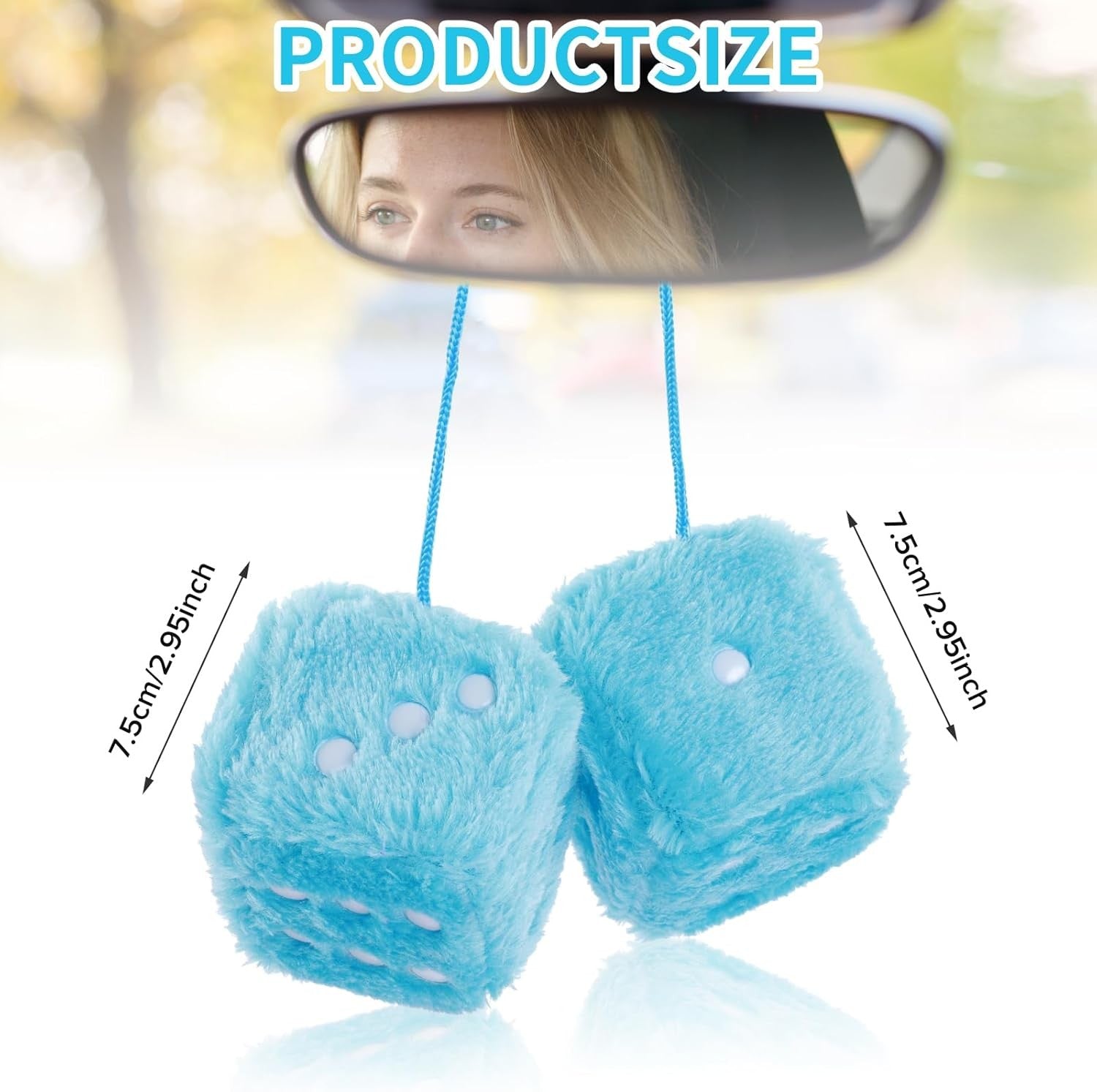 new Fuzzy Dice for Car Mirror, Pair of Retro 2.75” Rear View Blue 07FC0E-D4 - KOEEK