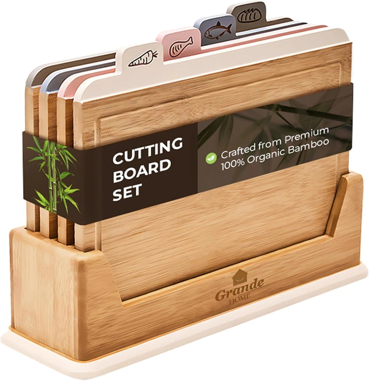 Wooden Cutting Boards for Kitchen – 5-Pcs Cutting Board Set with Holder 07FC0E-D4 - KOEEK