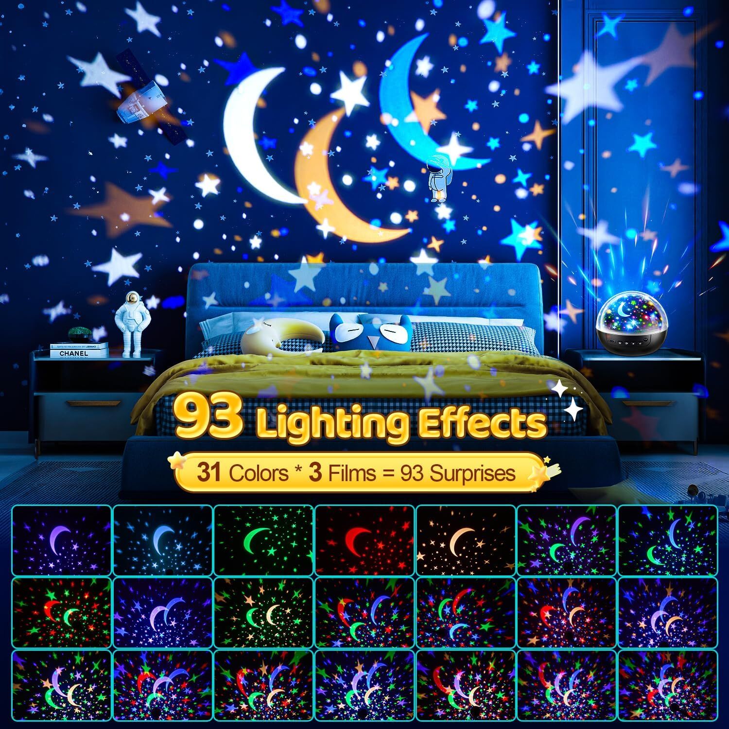 new Kids Night Light Projector for Room, Remote+3 Films+93 Effect Black 07FC0E-D4 - KOEEK
