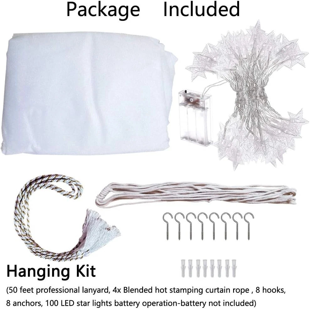 8 Corner Bed Canopy with 100 LED Star String Lights Battery Operated 07FC0E-D4 - KOEEK