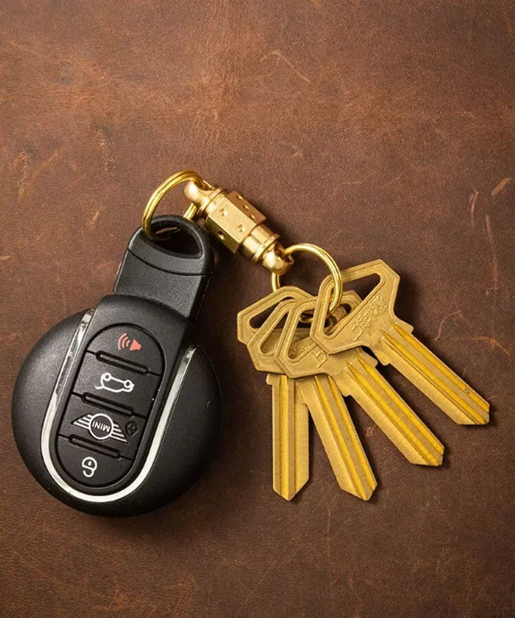 EDC Solid Brass Insert Buckle Gimbal Ring Portable Double Keychain Pendant Tool 07FC0E-D4 - KOEEK