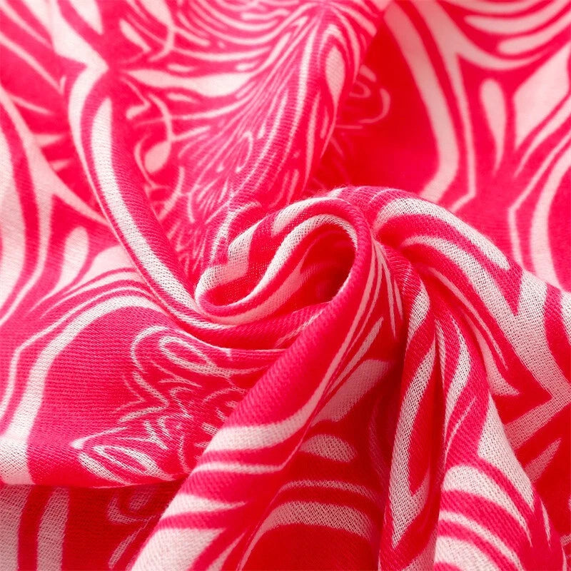 Womens Bright Pink Floral Scarf Tasseled Pashmina Neck Wrap Shawl Bandana 07FC0E-D4 - KOEEK