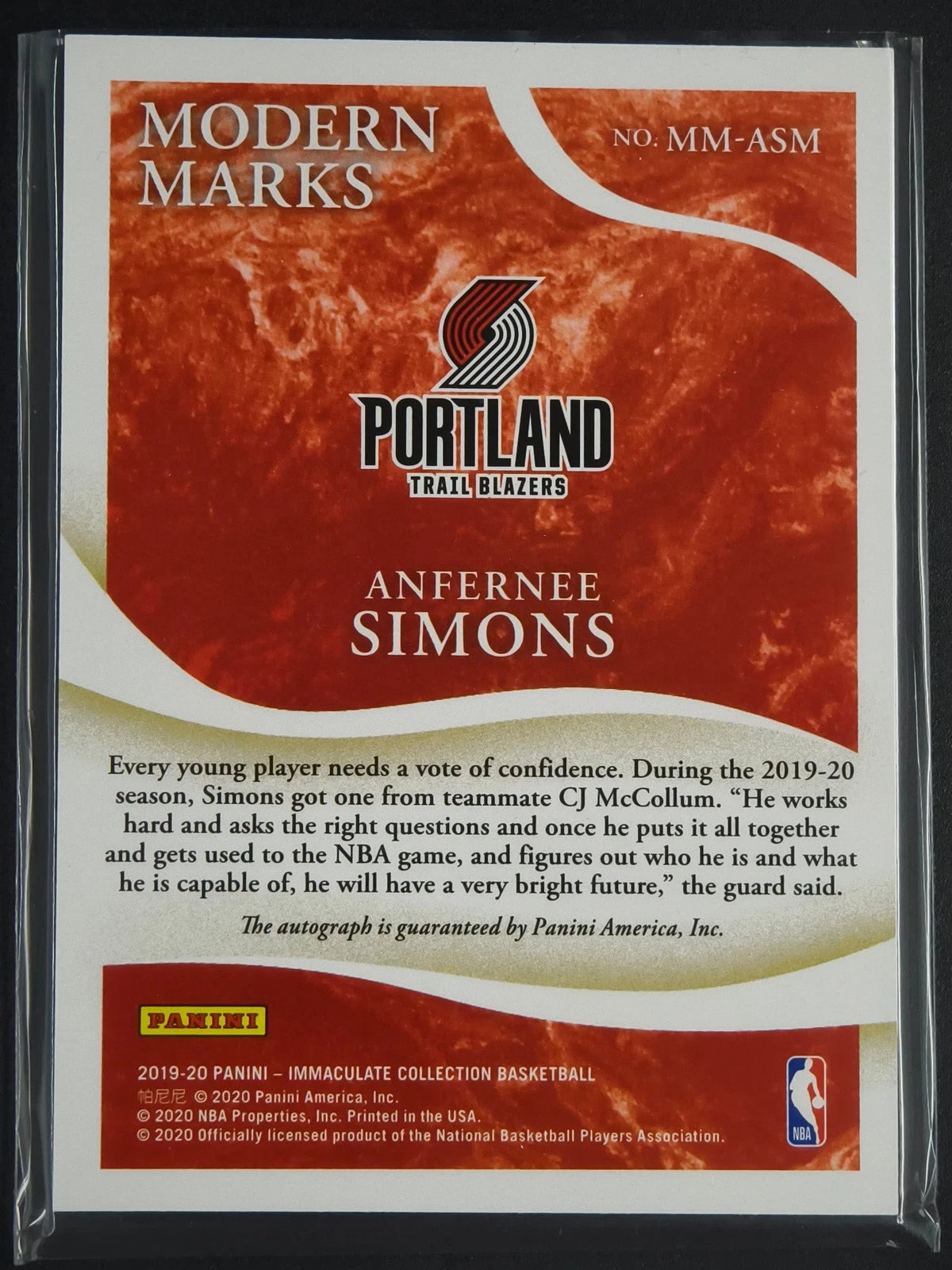 Anfernee Simons 2019-20 Panini Immaculate Collection Modern Marks Auto /75 [3hk 07FC0E-D4 - KOEEK