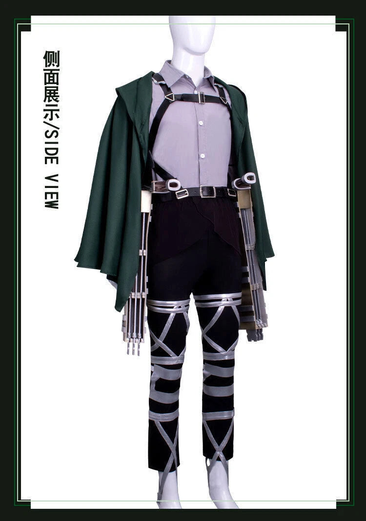 Attack on Titan Levi·Ackerman Cloak Shirt Pants Belt Anime Armor Cosplay Costume 07FC0E-D4 - KOEEK