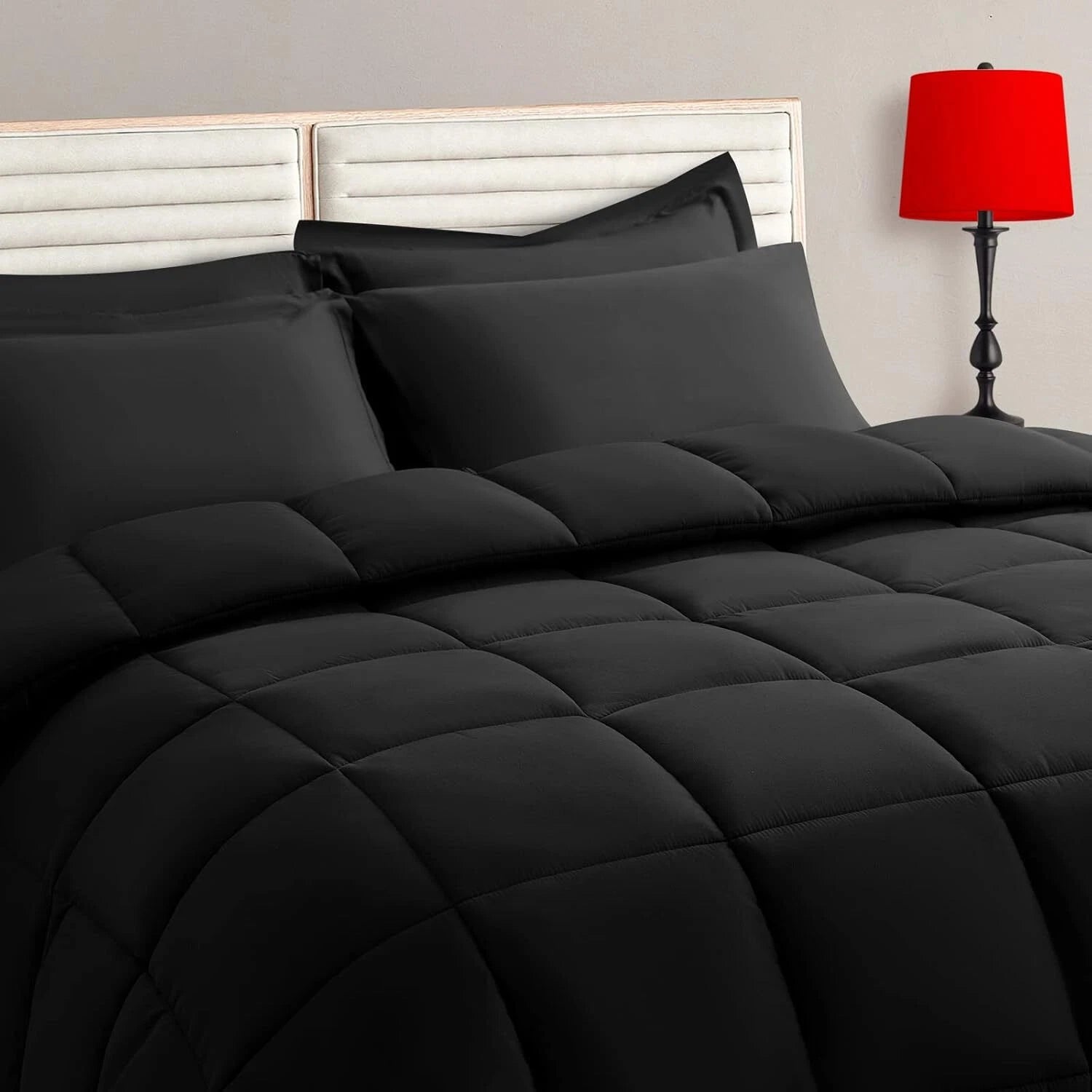 King Size Comforter Set - 7 Piece, Bed in a Bag , Bedding Sets, Black 07FC0E-D4 - KOEEK