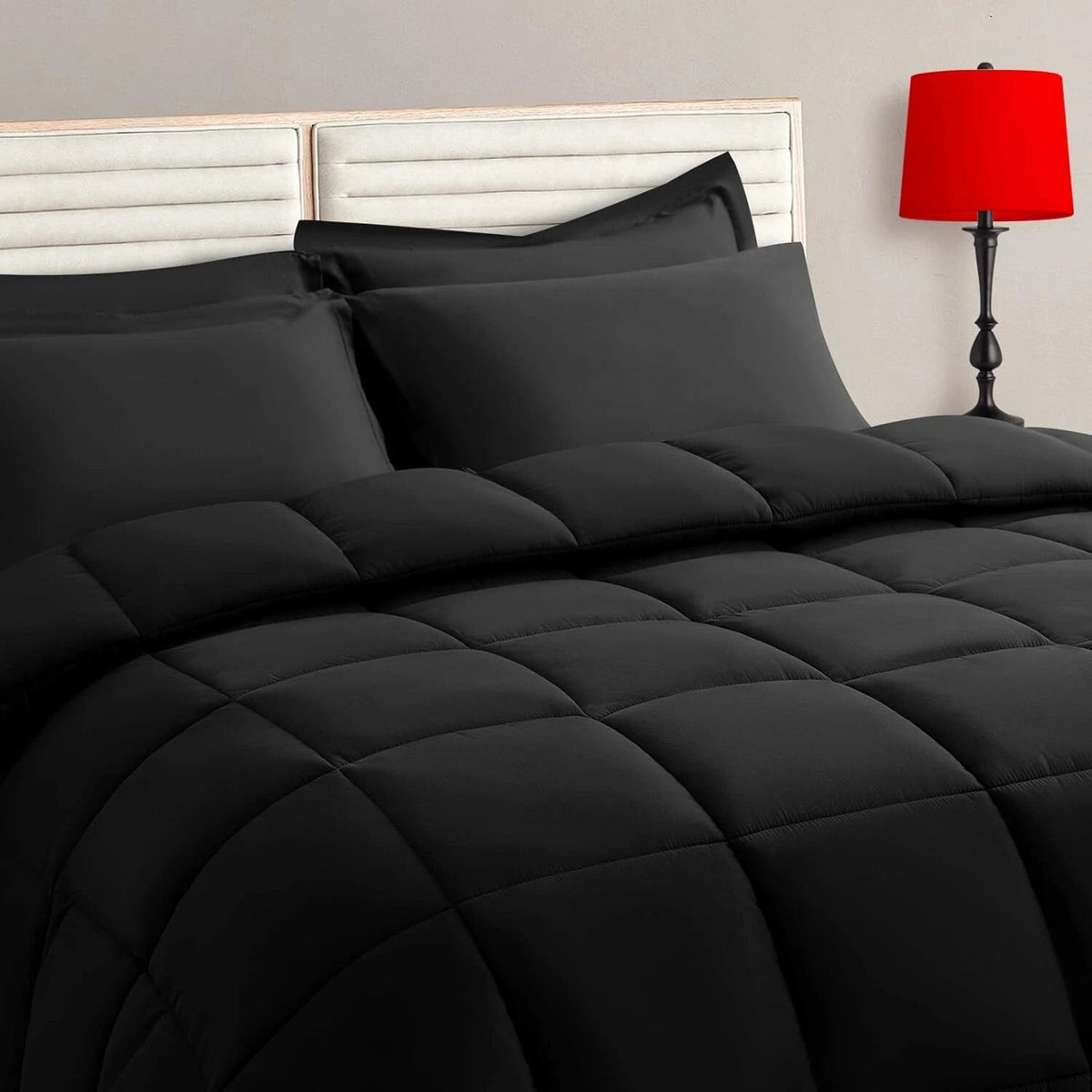 King Size Comforter Set - 7 Piece, Bed in a Bag , Bedding Sets, Black 07FC0E-D4 - KOEEK