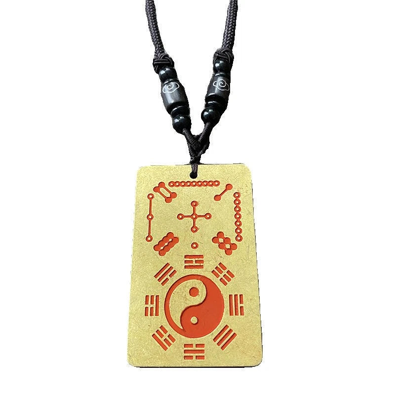 Taoist Brass Pendant Taiji Bagua Symbol Amulet Pendant Necklace for Men Women 07FC0E-D4 - KOEEK