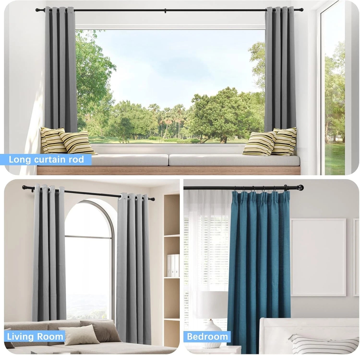The maximum adjustable length of the curtain rod is 60 inches. 07FC0E-D4 - KOEEK