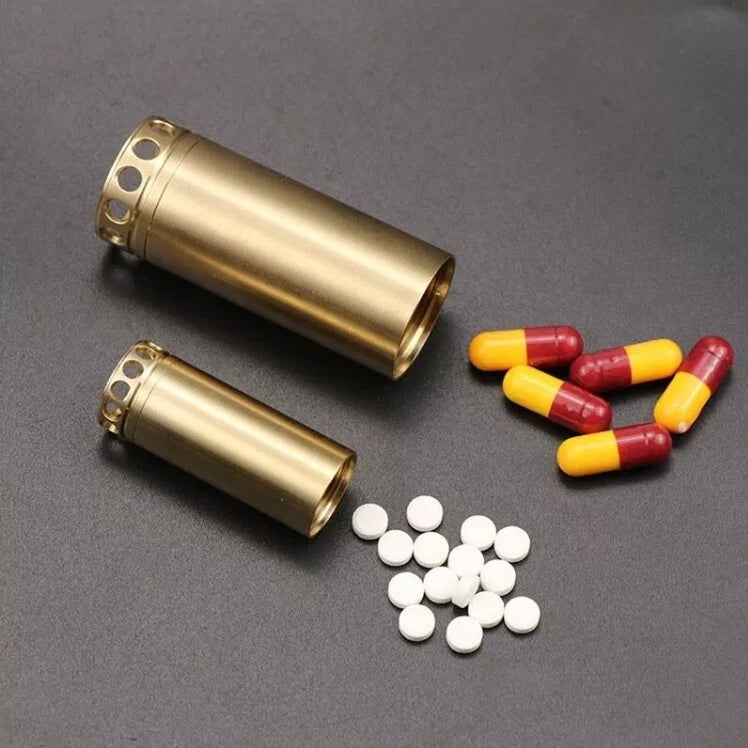 Brass Waterproof Pill Box Organizer Container Case Storage Tank Key chain EDC 07FC0E-D4 - KOEEK
