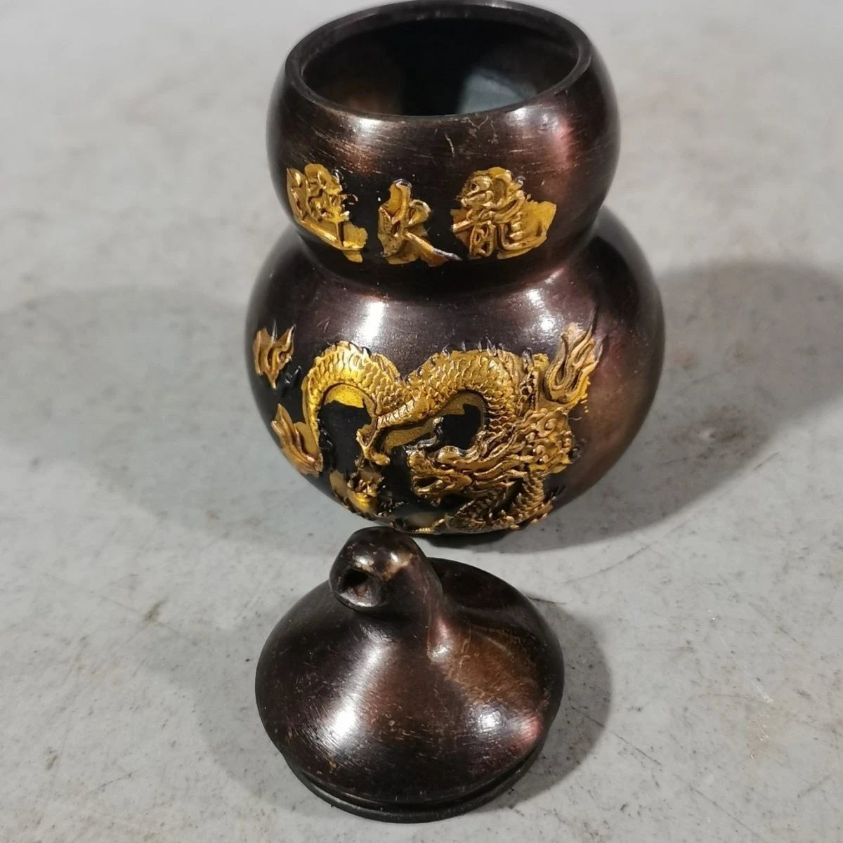 Purple Copper Bagua Dragon Gourd Bottle Feng Shui Wealth Home Decor Figurine 07FC0E-D4 - KOEEK