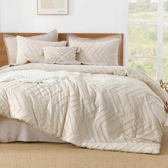 Queen Beige Duvet Cover, 3-Piece Lightweight Chevron Tufted Bedding Set 07FC0E-D4 - KOEEK