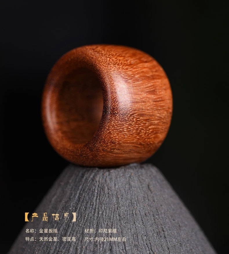 Indonesian Rosewood Thumb Ring Gold Star Wood Band Unisex Gift 07FC0E-D4 - KOEEK