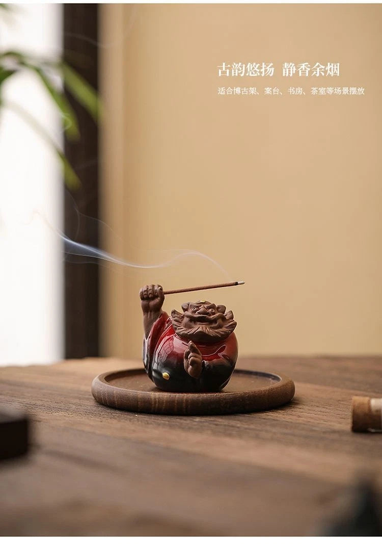 Ceramic Zhong Kui Stick Incense Holder Home Entryway Tea Room Desk Decor 07FC0E-D4 - KOEEK