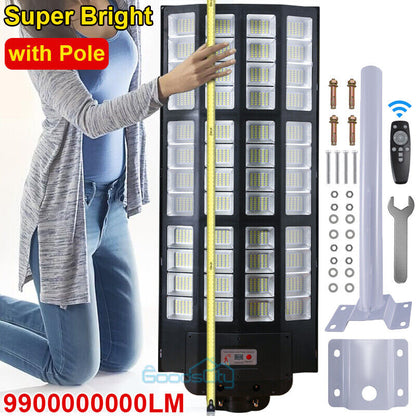 new Outdoor Commercial 1500W LED Solar Street Light IP67 Dusk-to-Dawn Road Lamp+Pole