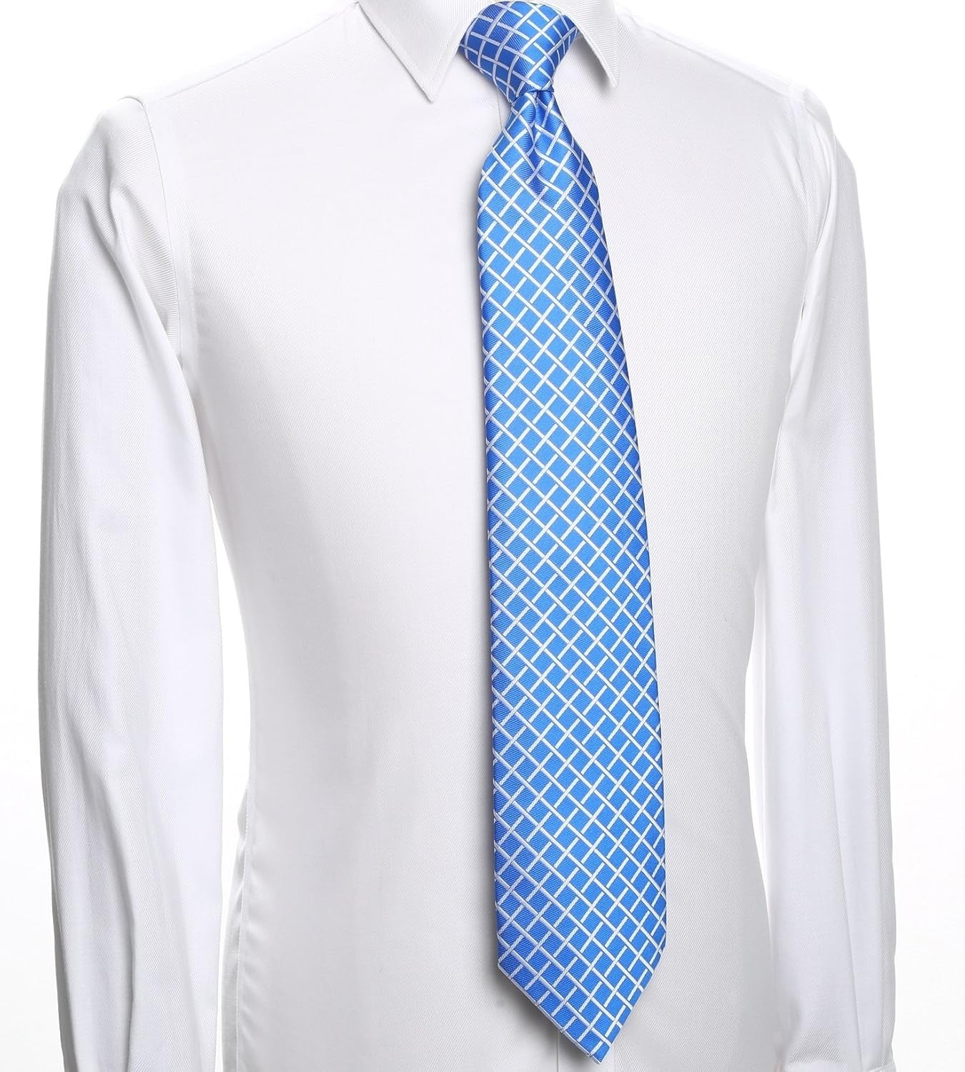 new KissTies Mens 63'' Extra Long Tie Check Plaid Striped Bright Blue White KISSTIES - KOEEK