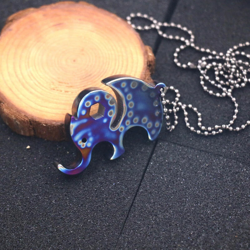 Titanium Elephant Shape Keychain Necklace Pendant Bead outdoor Wrench EDC Tool EDC - KOEEK
