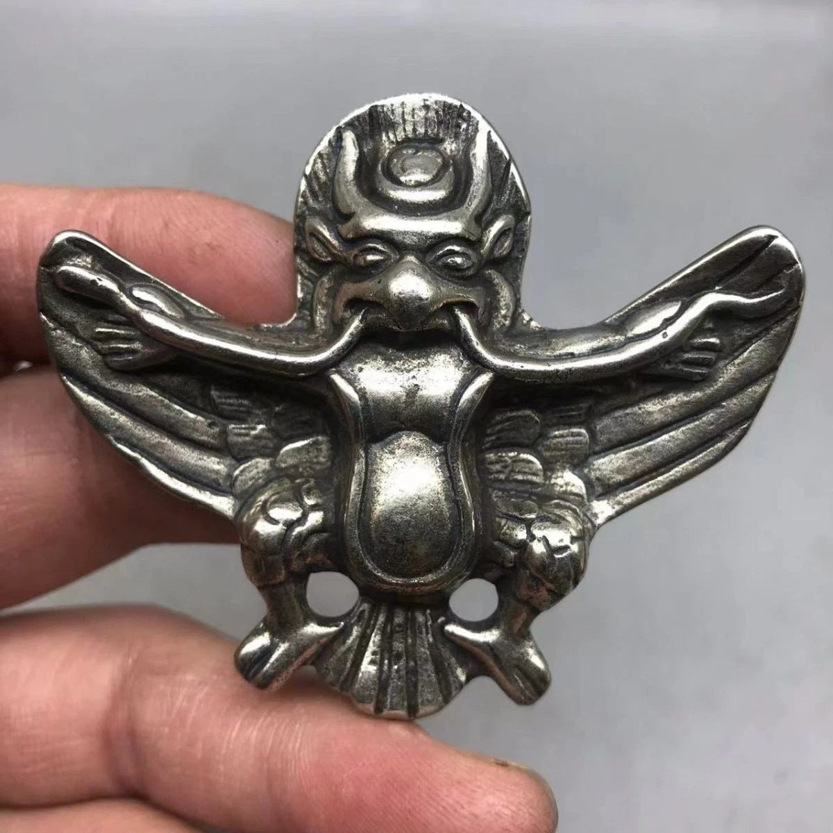 Tibetan White Copper Handmade Garuda Gold Wing Bird Pendant Collectible 07FC0E-D4 - KOEEK