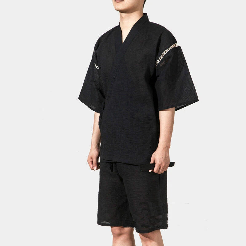 Japanese Mens Pajamas Sets Loungewear Jinbei Kimono Short Sleeve Pants Sleepwear 07FC0E-D4 - KOEEK